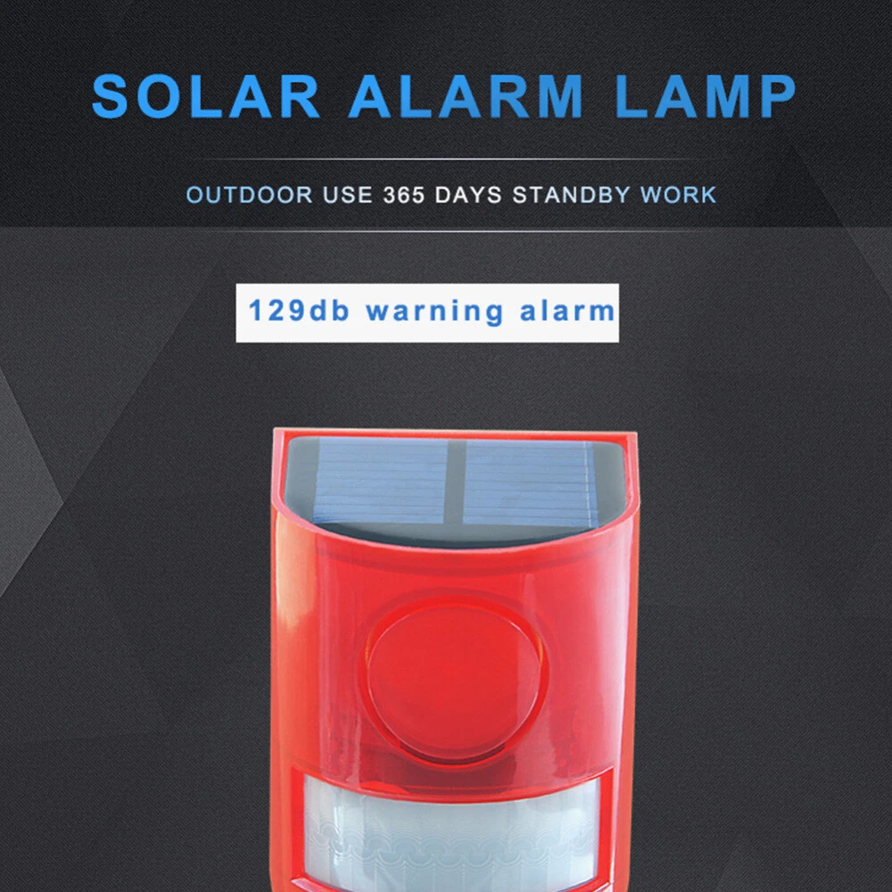 Solar Power LED Alarm Light Strobe Lamp Wireless Motion Sensor Detector UK