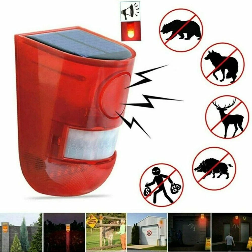 Solar Power LED Alarm Light Strobe Lamp Wireless Motion Sensor Detector UK