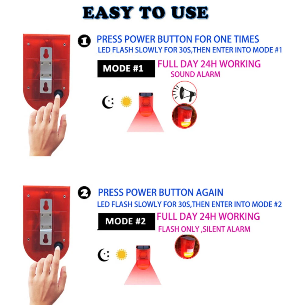 Solar Power LED Alarm Light Strobe Lamp Wireless Motion Sensor Detector UK
