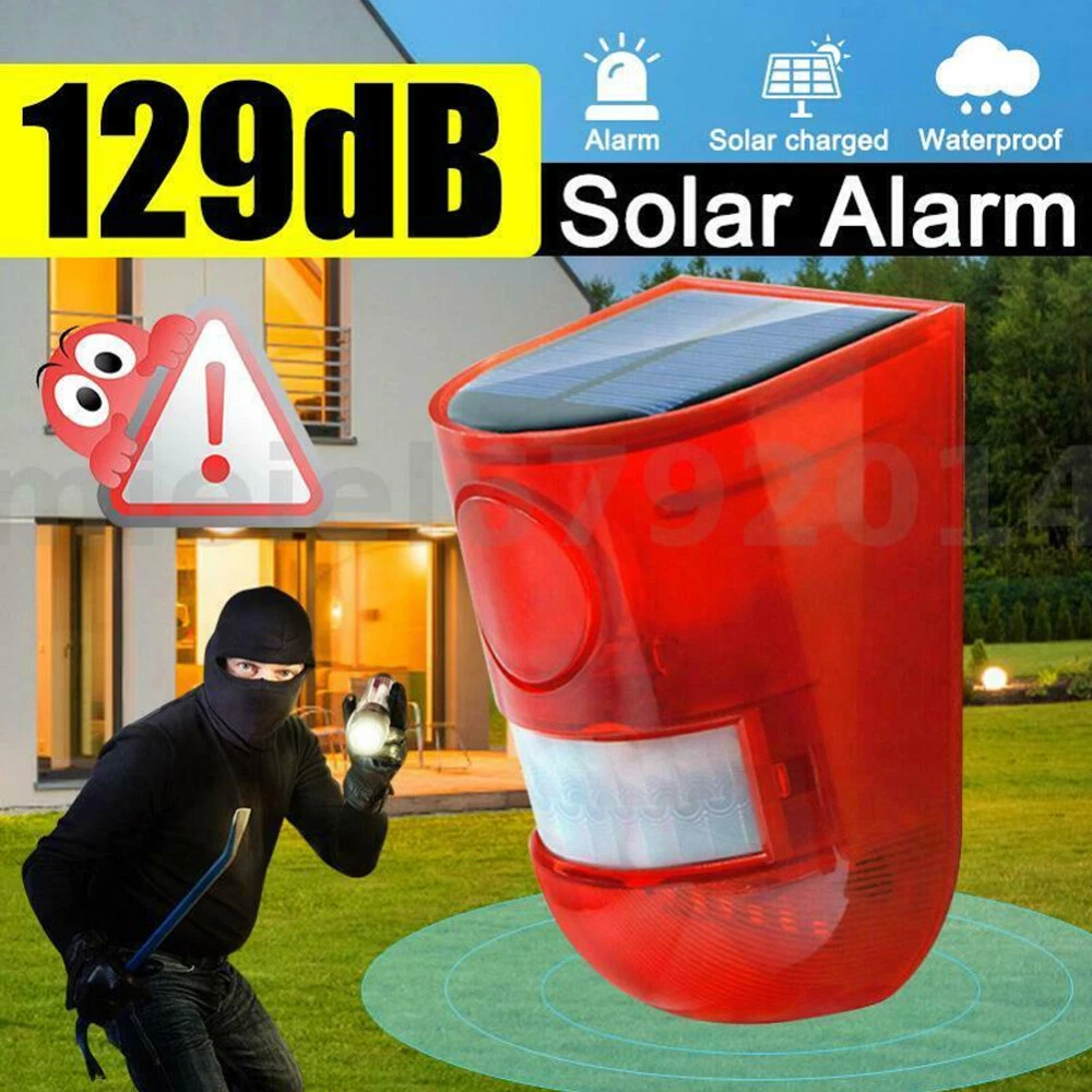 Solar Power LED Alarm Light Strobe Lamp Wireless Motion Sensor Detector UK