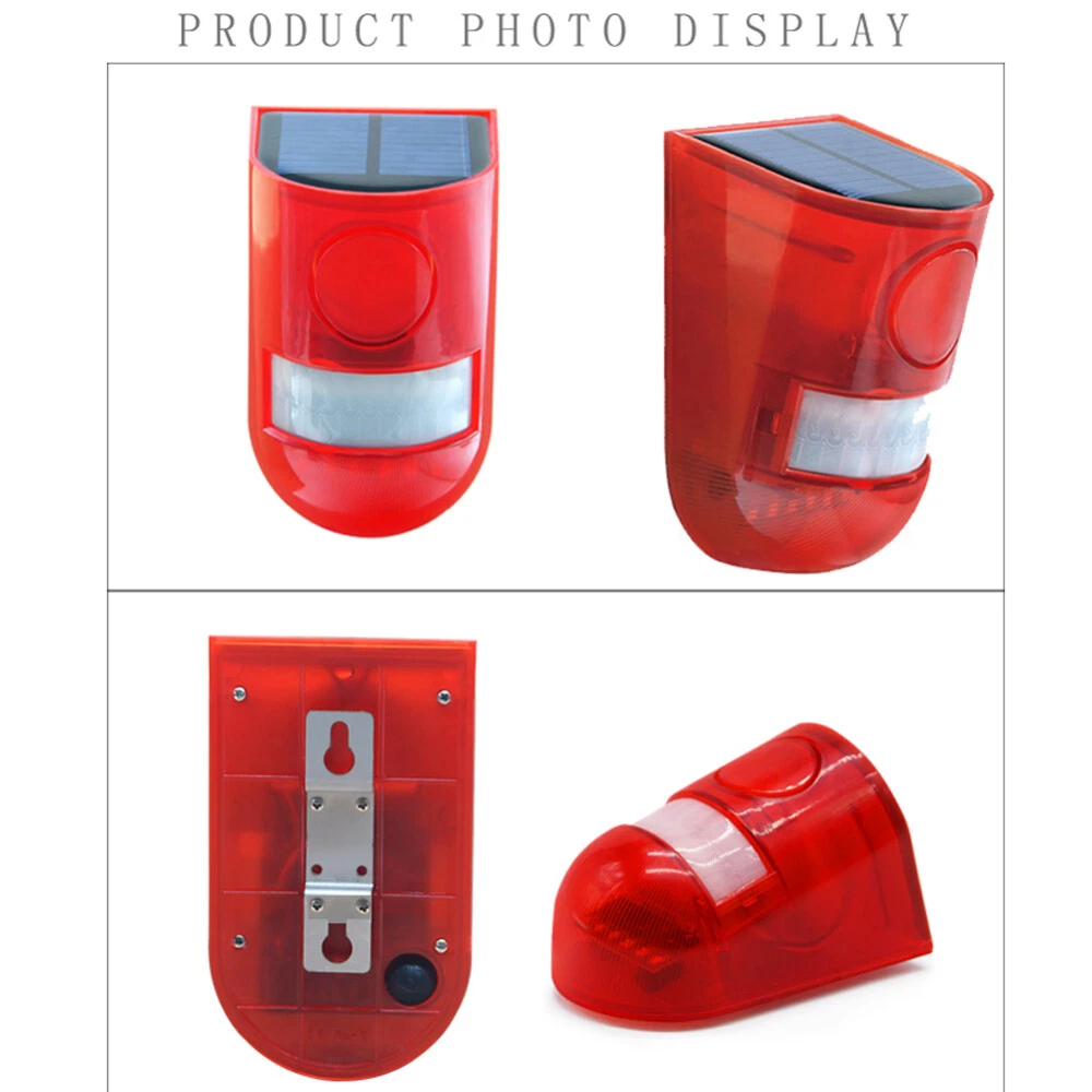 Solar Power LED Alarm Light Strobe Lamp Wireless Motion Sensor Detector UK
