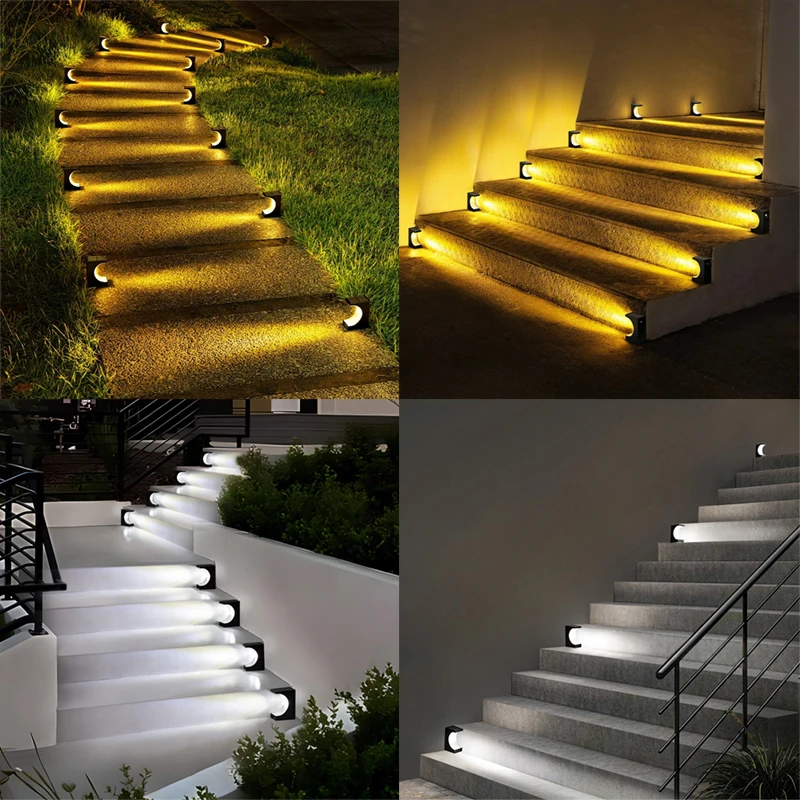 (Warm White) Solar LED Step Lamp Outdoor IP65 Waterproof Stair Light for Patio Fence Garden Garage Yard Porch Balcony Decor