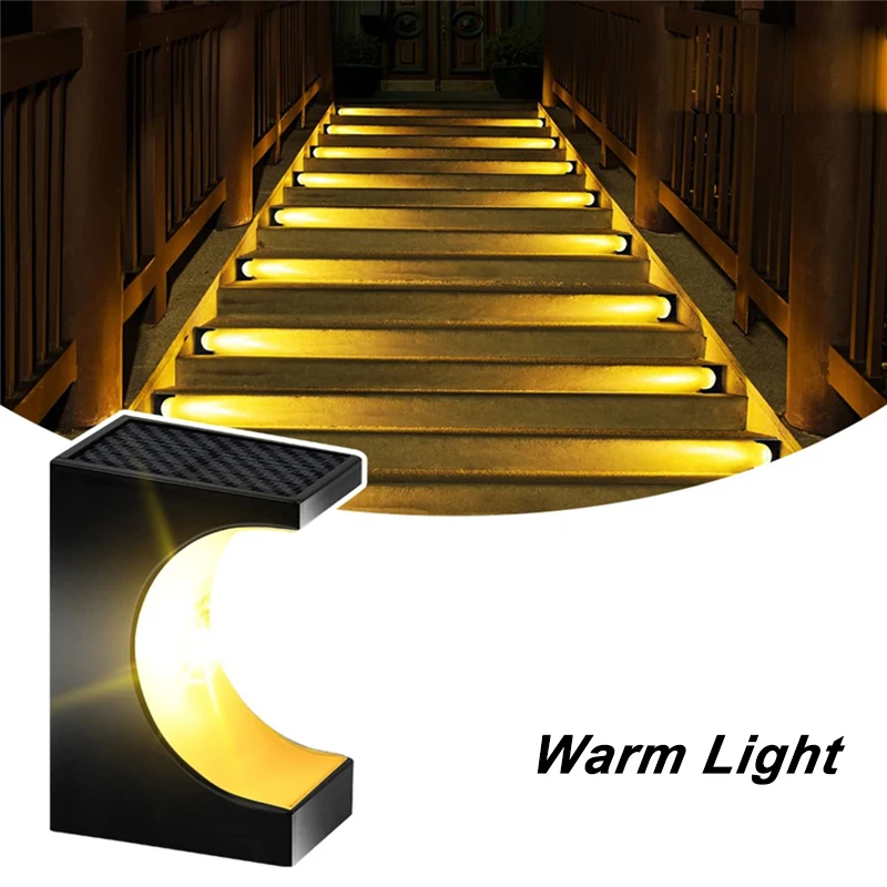 (Warm White) Solar LED Step Lamp Outdoor IP65 Waterproof Stair Light for Patio Fence Garden Garage Yard Porch Balcony Decor