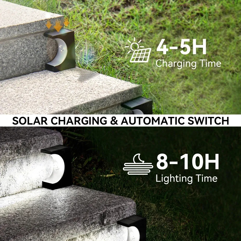 (Warm White) Solar LED Step Lamp Outdoor IP65 Waterproof Stair Light for Patio Fence Garden Garage Yard Porch Balcony Decor