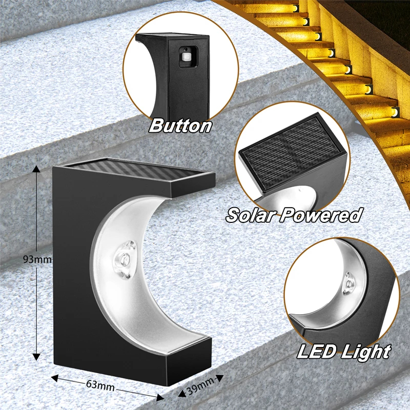 (Warm White) Solar LED Step Lamp Outdoor IP65 Waterproof Stair Light for Patio Fence Garden Garage Yard Porch Balcony Decor