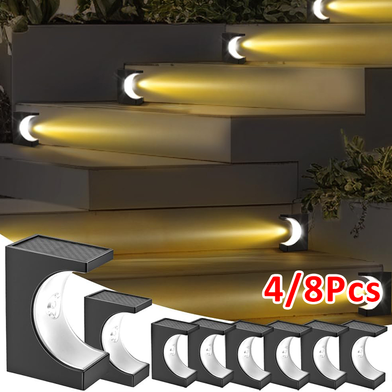 (Warm White) Solar LED Step Lamp Outdoor IP65 Waterproof Stair Light for Patio Fence Garden Garage Yard Porch Balcony Decor