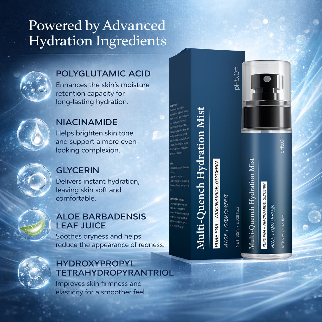 Multi Effect Hydrating Mist 60ml Refreshing Moisturising Facial Spray for Daily Skin Care Natural 60mlV