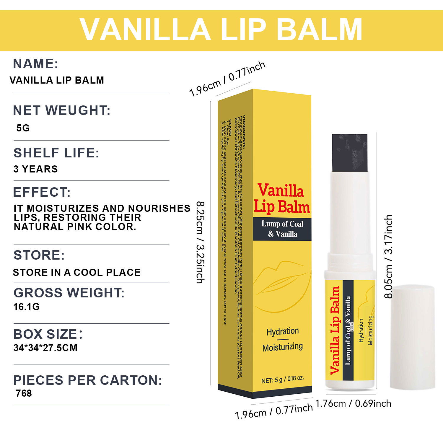 Vanilla Lip Balm Moisturizing Nourishing Softening For Dry Chapped Lips Daily Essential Care Treatment 5g