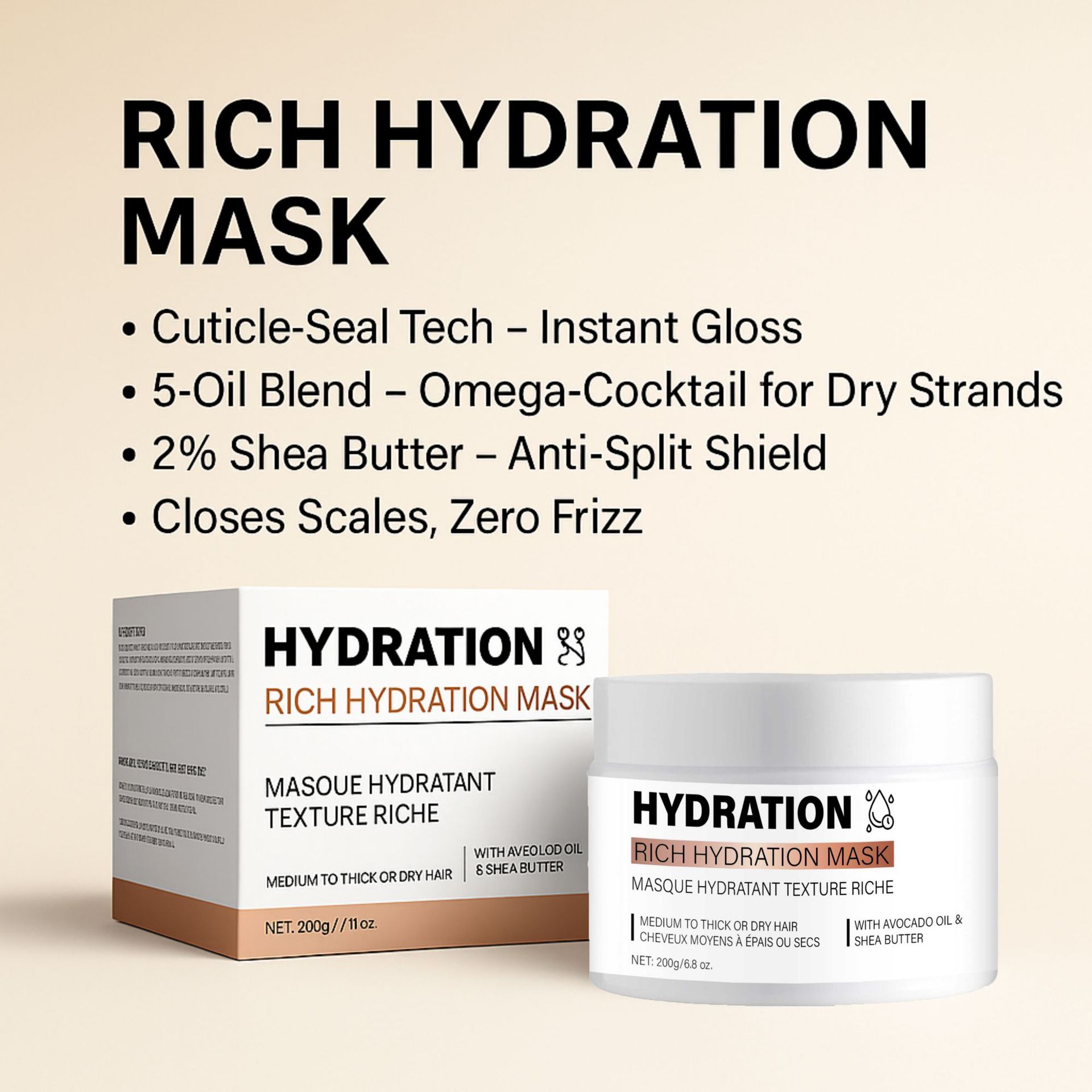 Rich Moisturizing Hair Mask With Cuticle Seal Tech Omega Oil Blend And Shea Butter For Deep Nourishing Anti Frizz Daily Repair Treatment