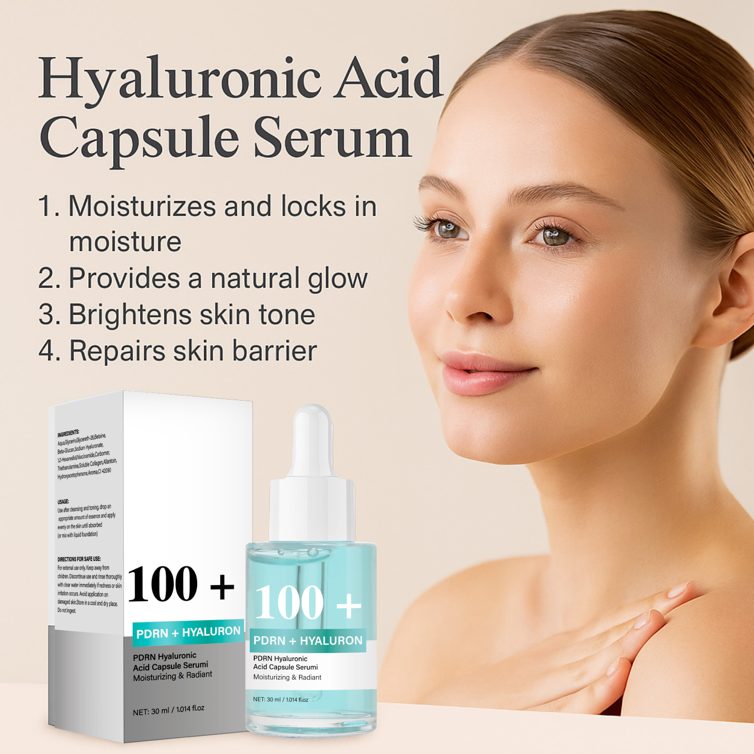 Hyaluronic Acid Capsule Serum Concentrated Hydrating Plumping Anti Aging Skin Renewal Face Moisturizing Treatment 30ml