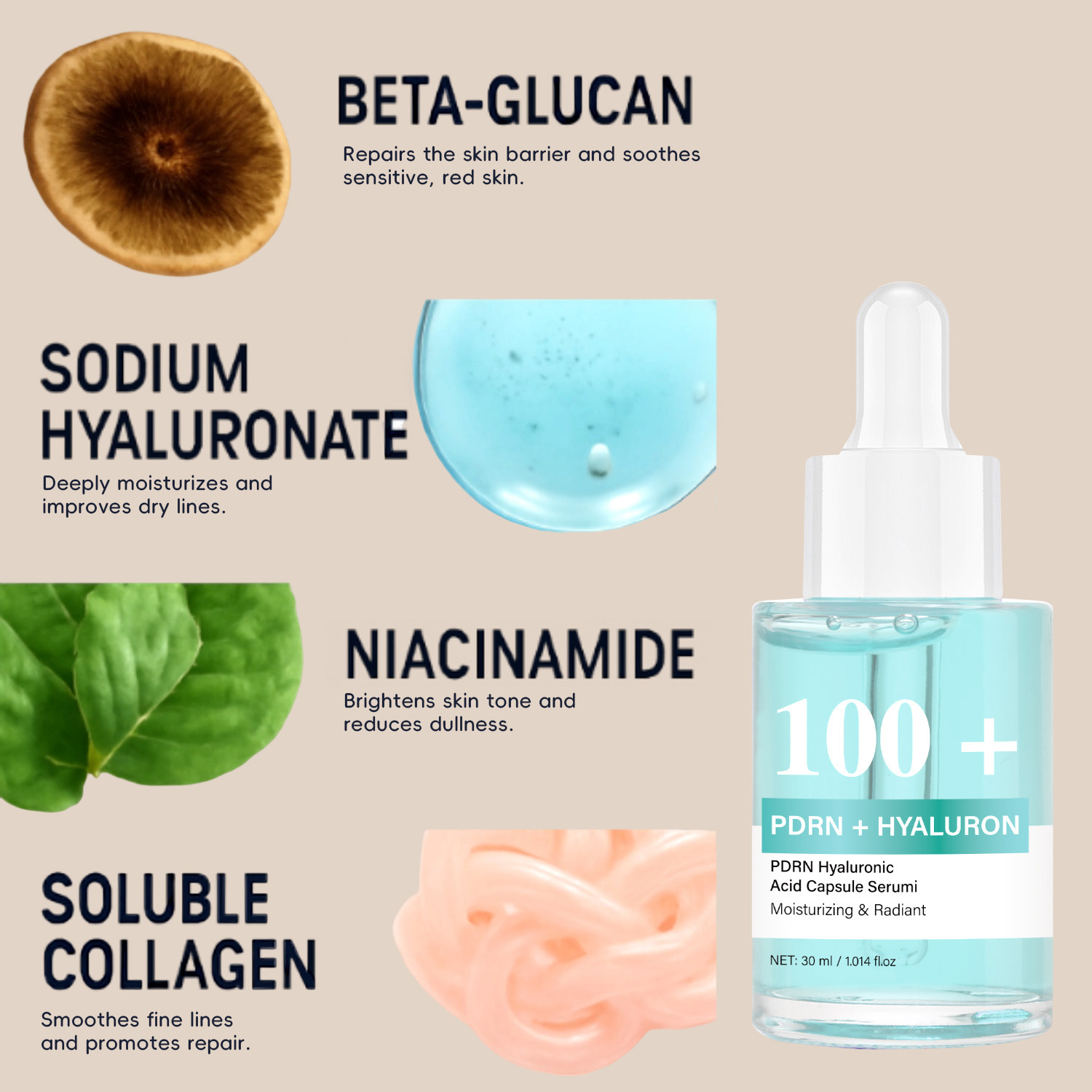 Hyaluronic Acid Capsule Serum Concentrated Hydrating Plumping Anti Aging Skin Renewal Face Moisturizing Treatment 30ml