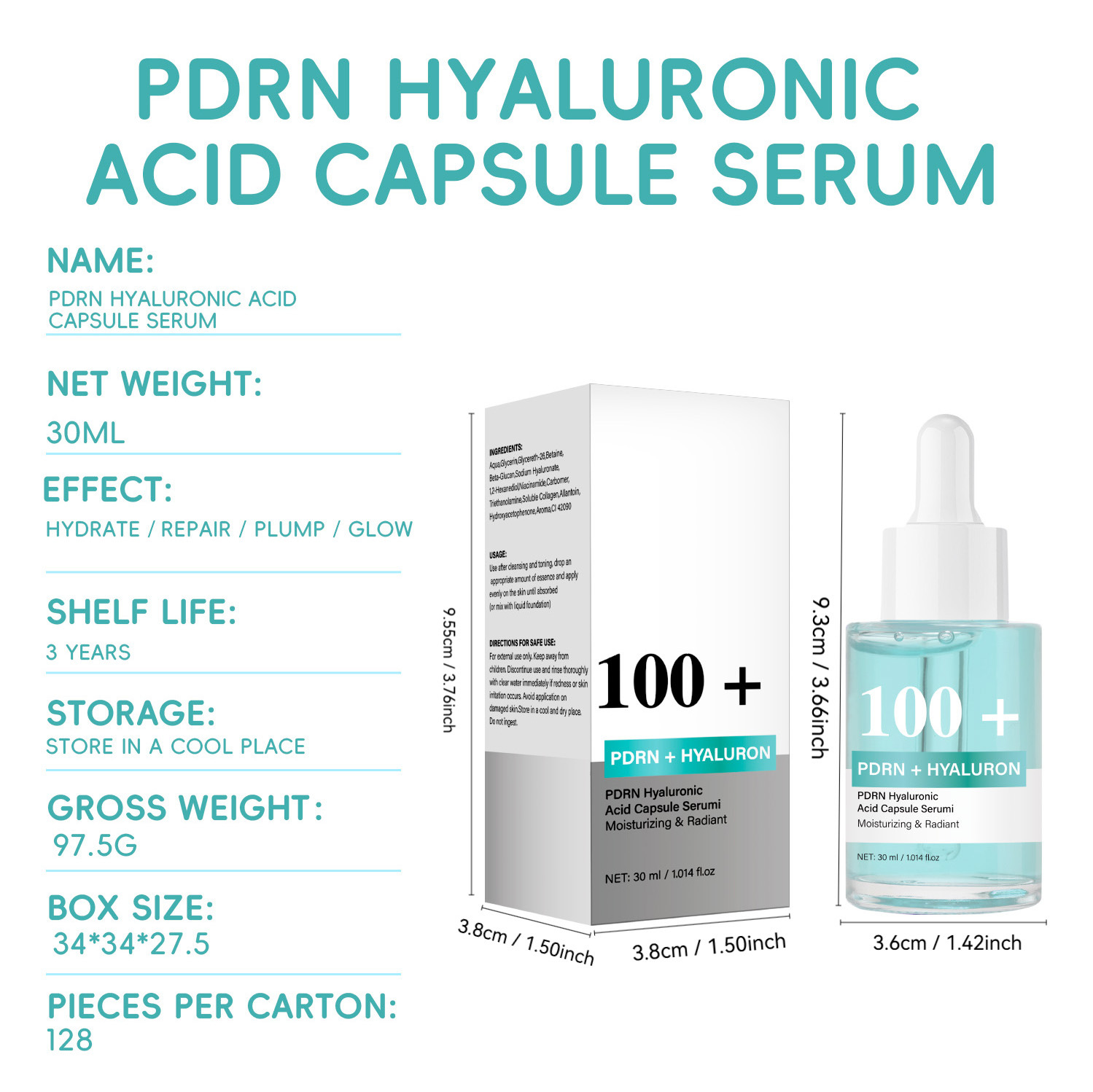 Hyaluronic Acid Capsule Serum Concentrated Hydrating Plumping Anti Aging Skin Renewal Face Moisturizing Treatment 30ml