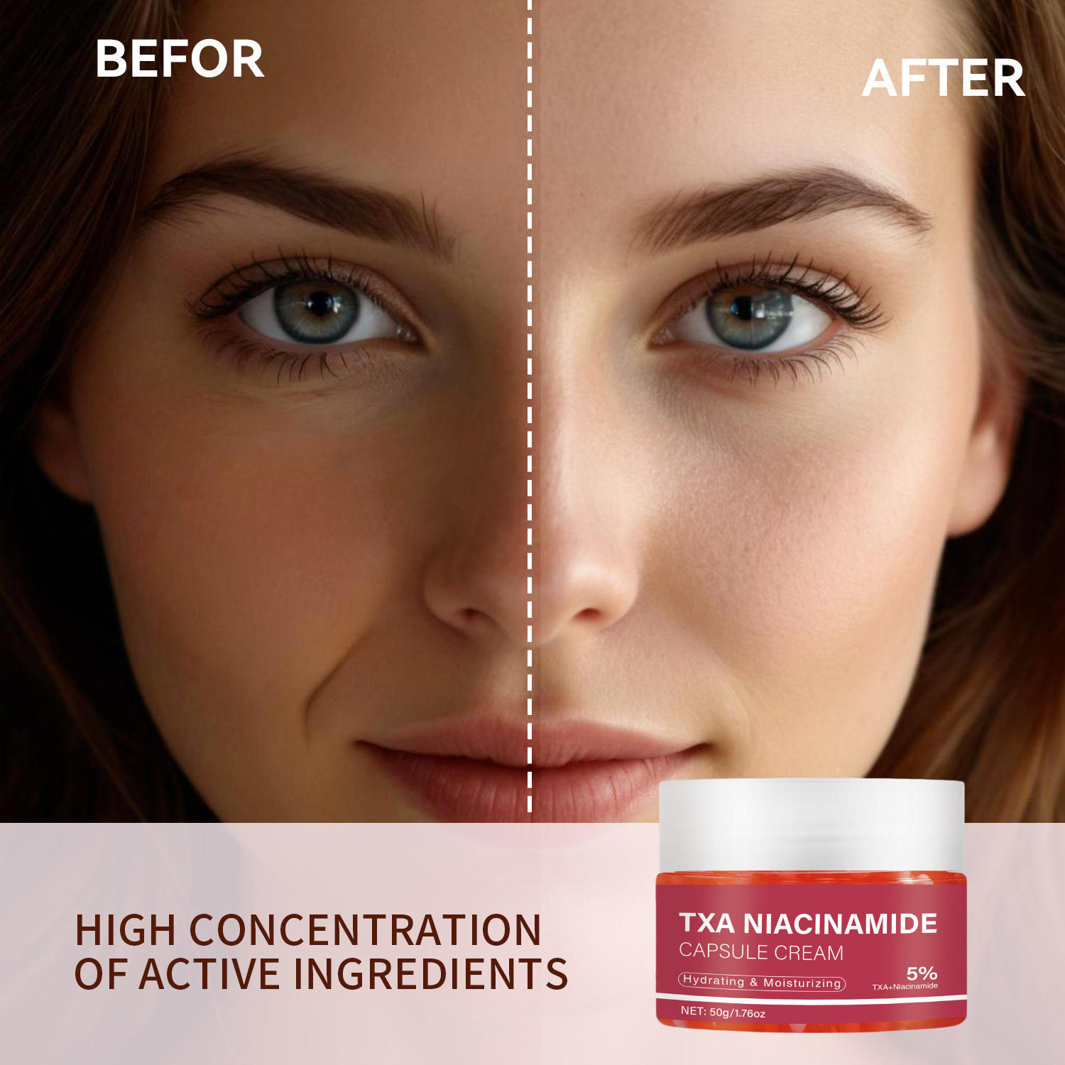 Niacinamide Capsule Cream Brightening Hydrating Smoothing For Even Skin Tone Daily Face Moisturizing Care 50g