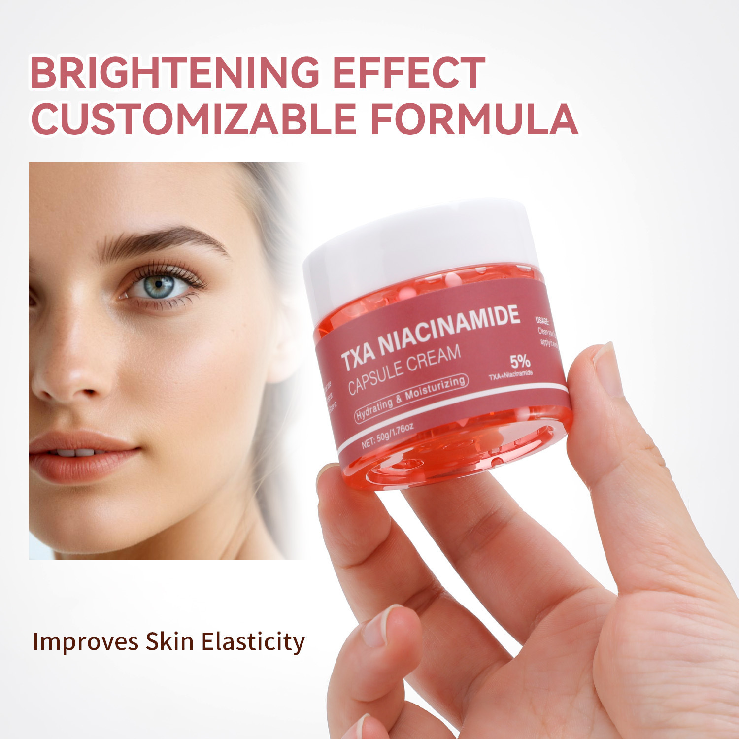 Niacinamide Capsule Cream Brightening Hydrating Smoothing For Even Skin Tone Daily Face Moisturizing Care 50g