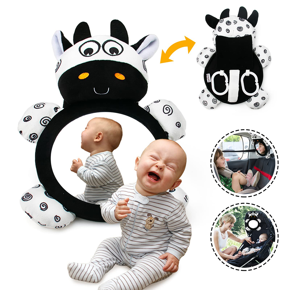 (GY) Baby Mirror Toys Multi-Function High Contrast Black and White Baby Toy Infant Soft Mirror Tummy Time Easy to Install Infant Toys