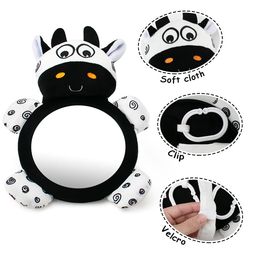 (GY) Baby Mirror Toys Multi-Function High Contrast Black and White Baby Toy Infant Soft Mirror Tummy Time Easy to Install Infant Toys