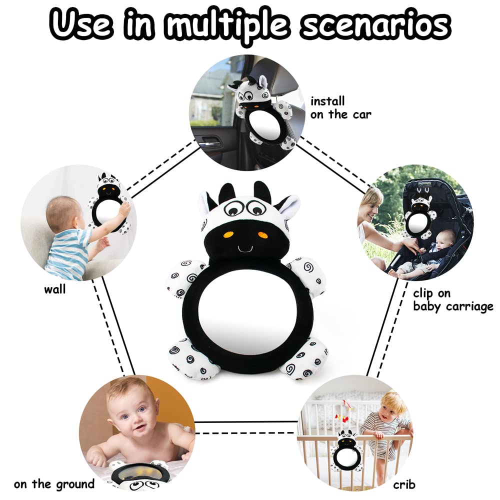 (GY) Baby Mirror Toys Multi-Function High Contrast Black and White Baby Toy Infant Soft Mirror Tummy Time Easy to Install Infant Toys