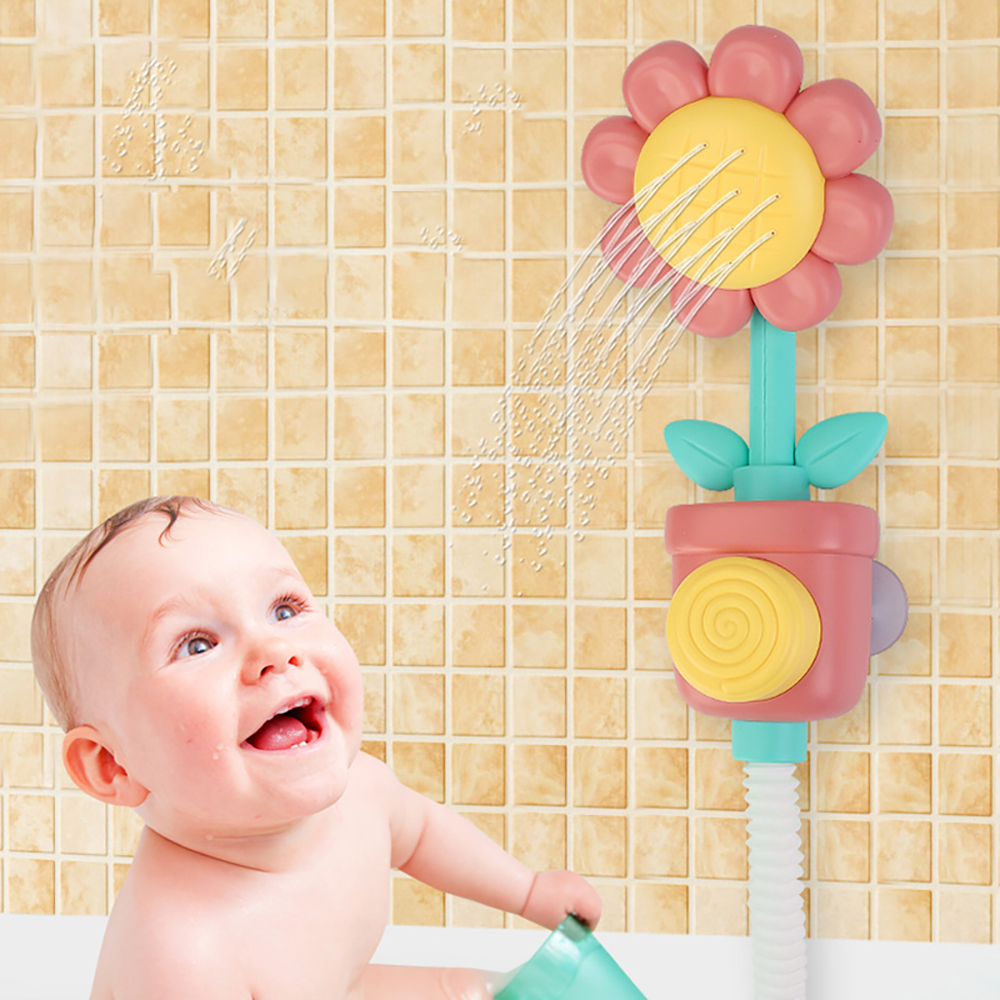 (YL) Baby Shower Bath Toy Sprinkler Head Spray Water Shower Swim Pool Bathing Bath Ball With sunflower Manual Device For Kids Gift