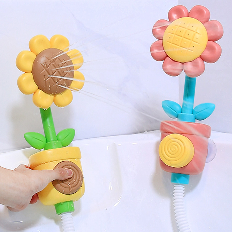 (YL) Baby Shower Bath Toy Sprinkler Head Spray Water Shower Swim Pool Bathing Bath Ball With sunflower Manual Device For Kids Gift