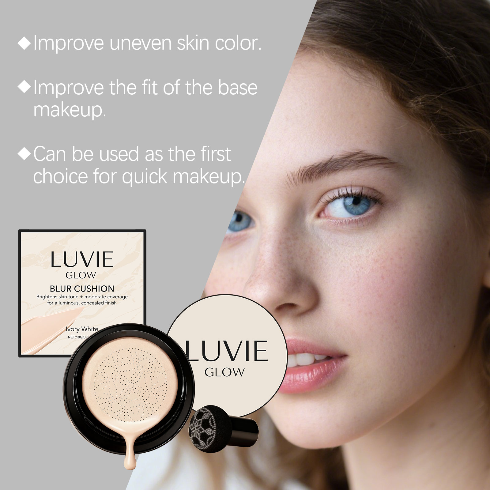 Brightening Flawless Cushion Cream Ivory White Multi Shade Bright Natural Conceal Light Hydrating Smooth Clear Facial Makeup