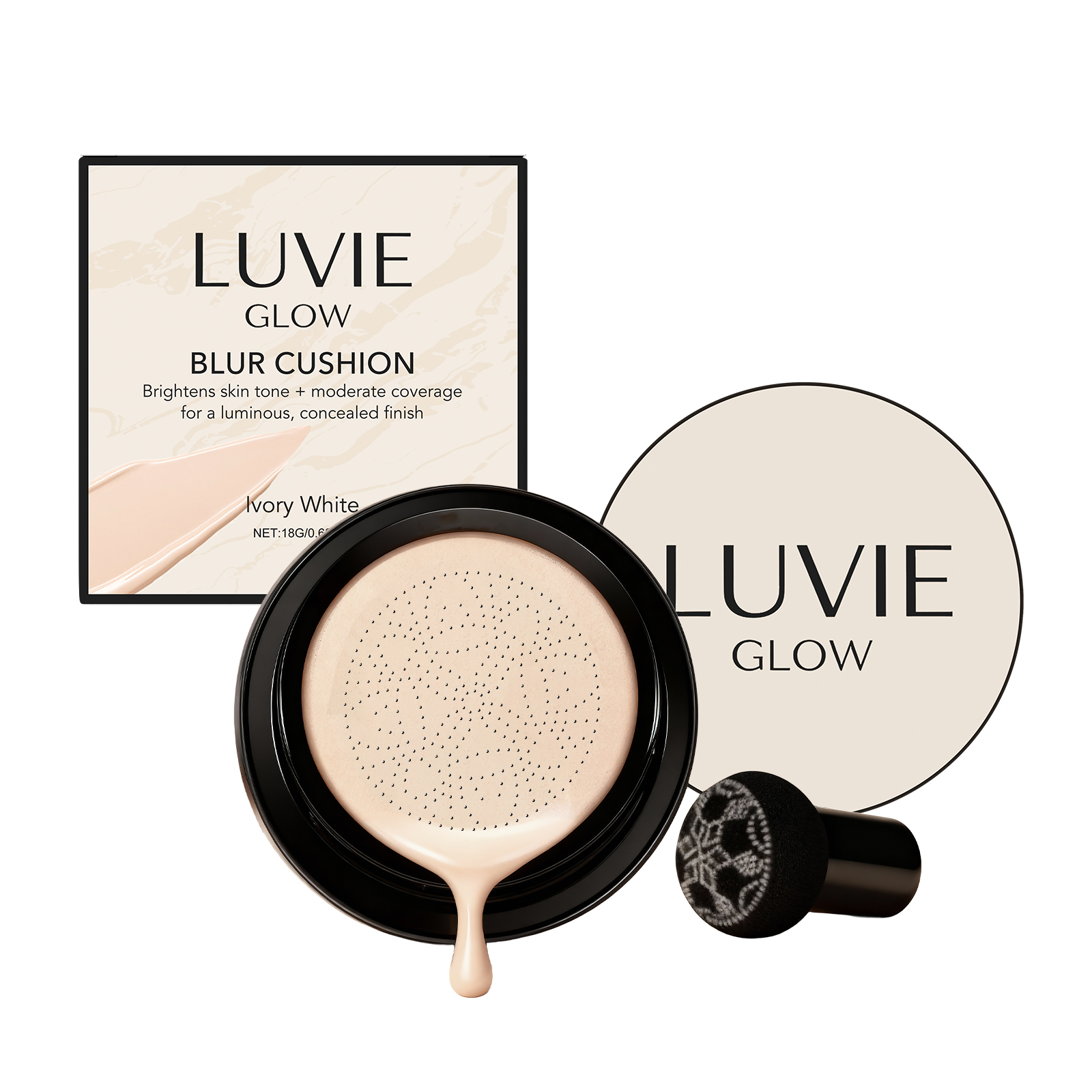 Brightening Flawless Cushion Cream Ivory White Multi Shade Bright Natural Conceal Light Hydrating Smooth Clear Facial Makeup