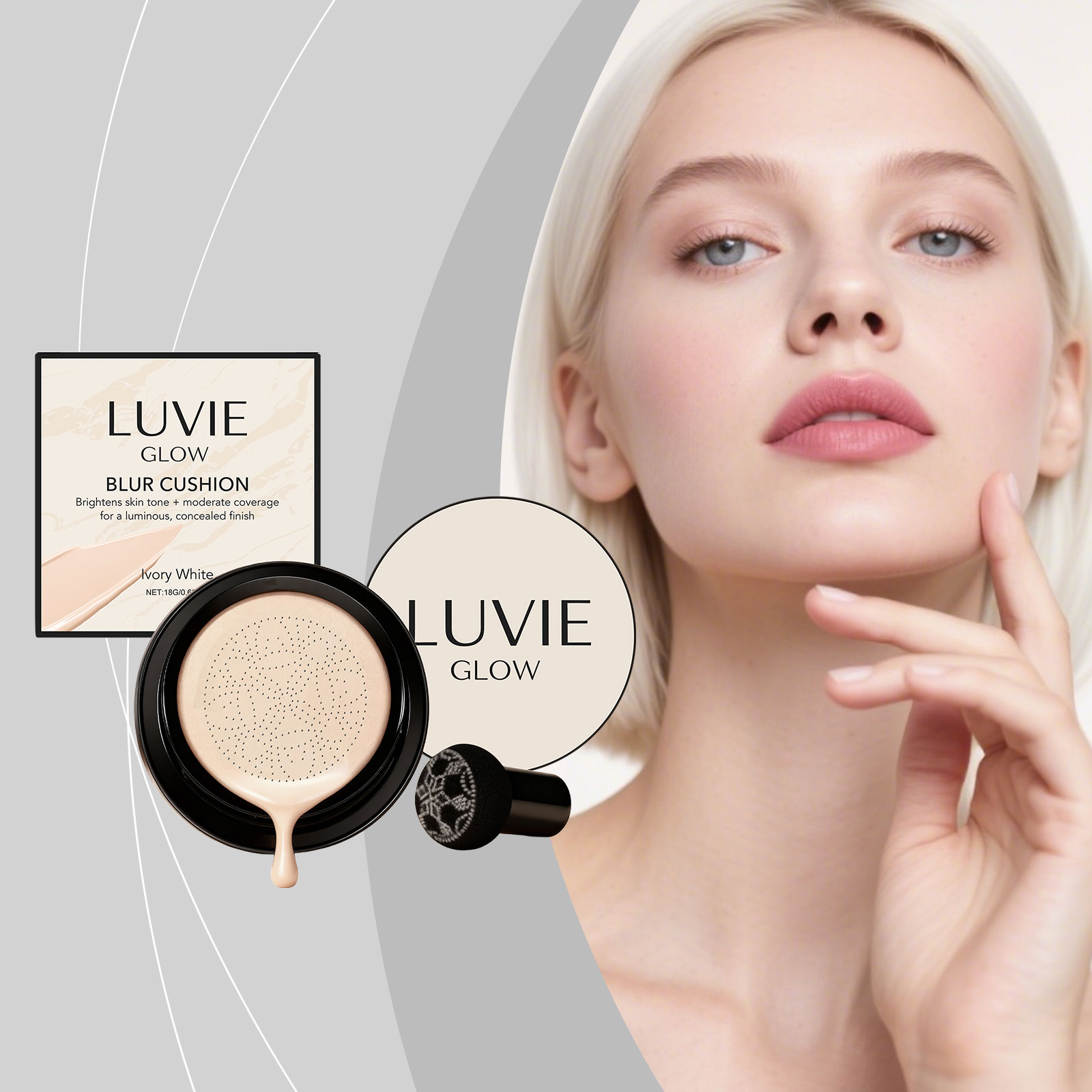 Brightening Flawless Cushion Cream Ivory White Multi Shade Bright Natural Conceal Light Hydrating Smooth Clear Facial Makeup