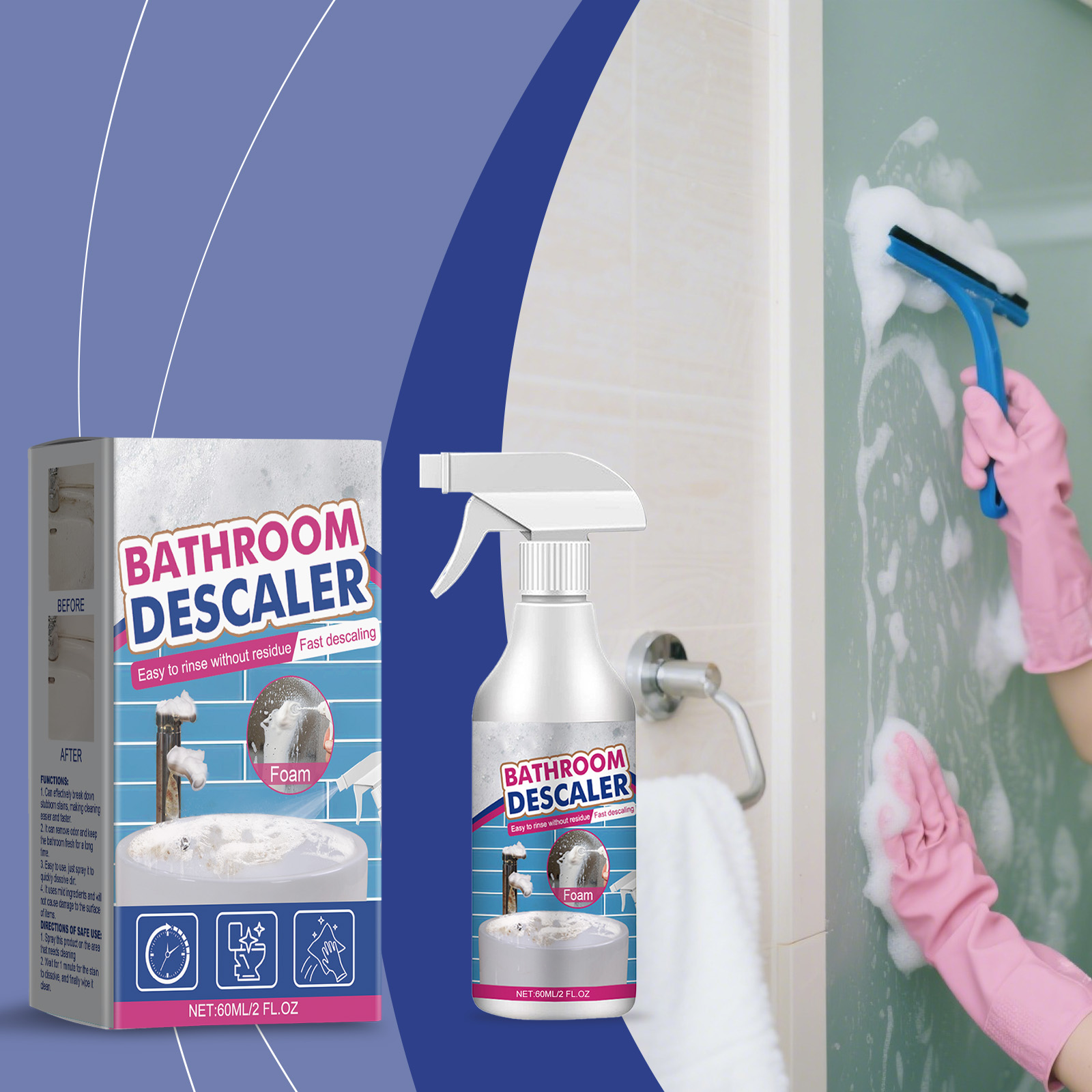 Bathroom Cleaner Descales Removes Water Stains Limescale Purifies Surfaces Dirt Cleans