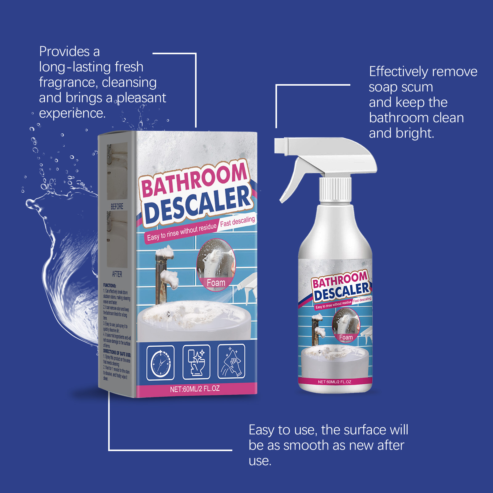 Bathroom Cleaner Descales Removes Water Stains Limescale Purifies Surfaces Dirt Cleans