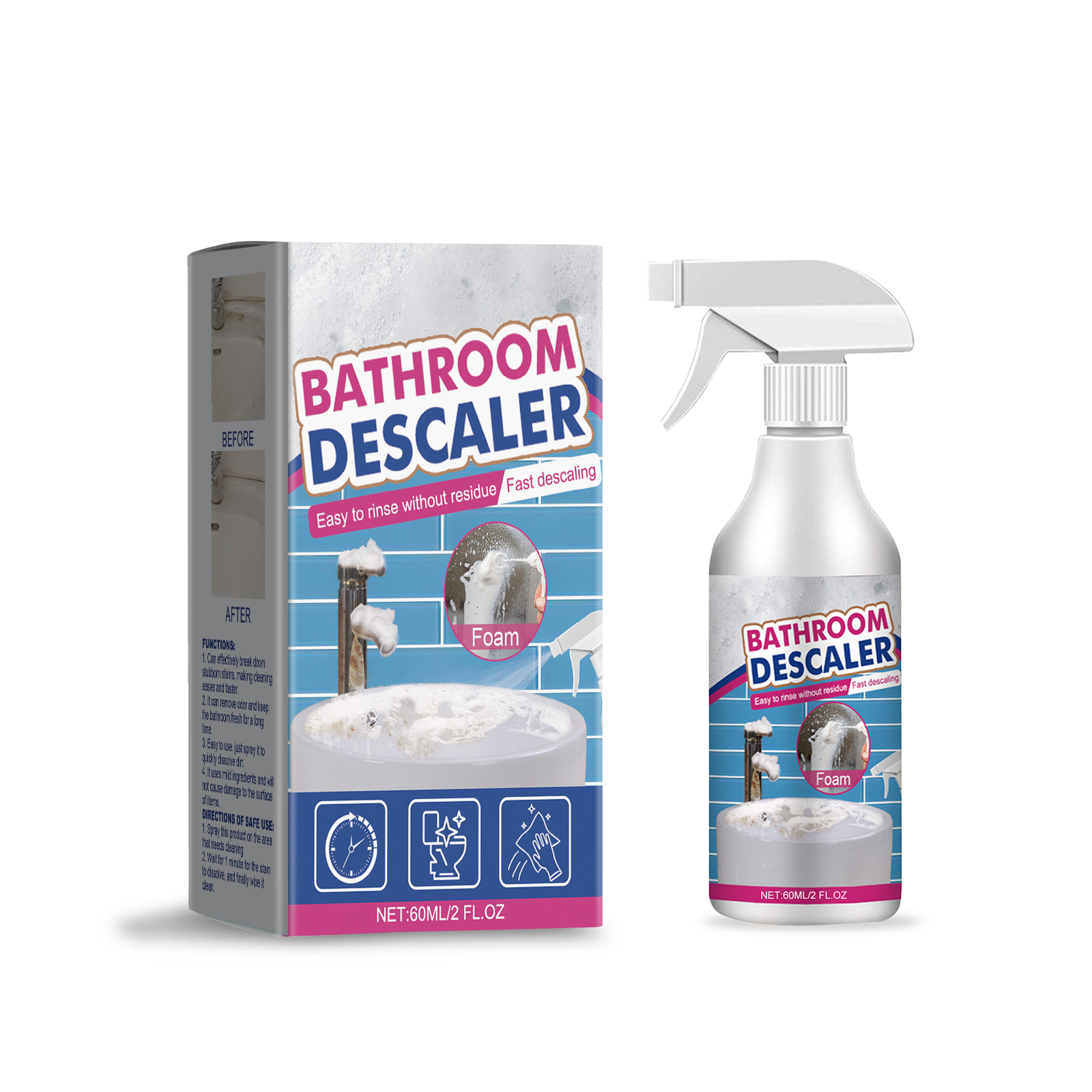 Bathroom Cleaner Descales Removes Water Stains Limescale Purifies Surfaces Dirt Cleans