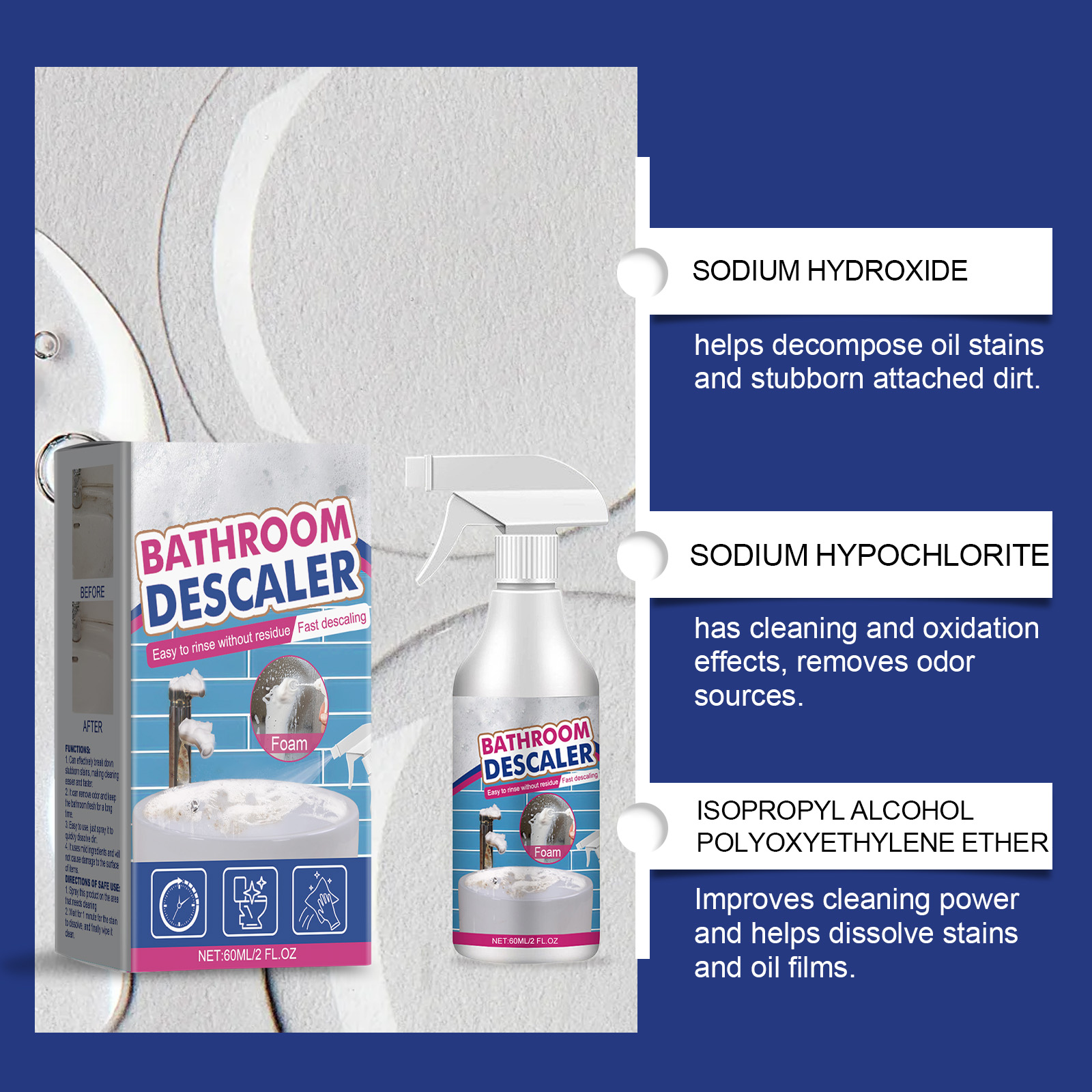 Bathroom Cleaner Descales Removes Water Stains Limescale Purifies Surfaces Dirt Cleans