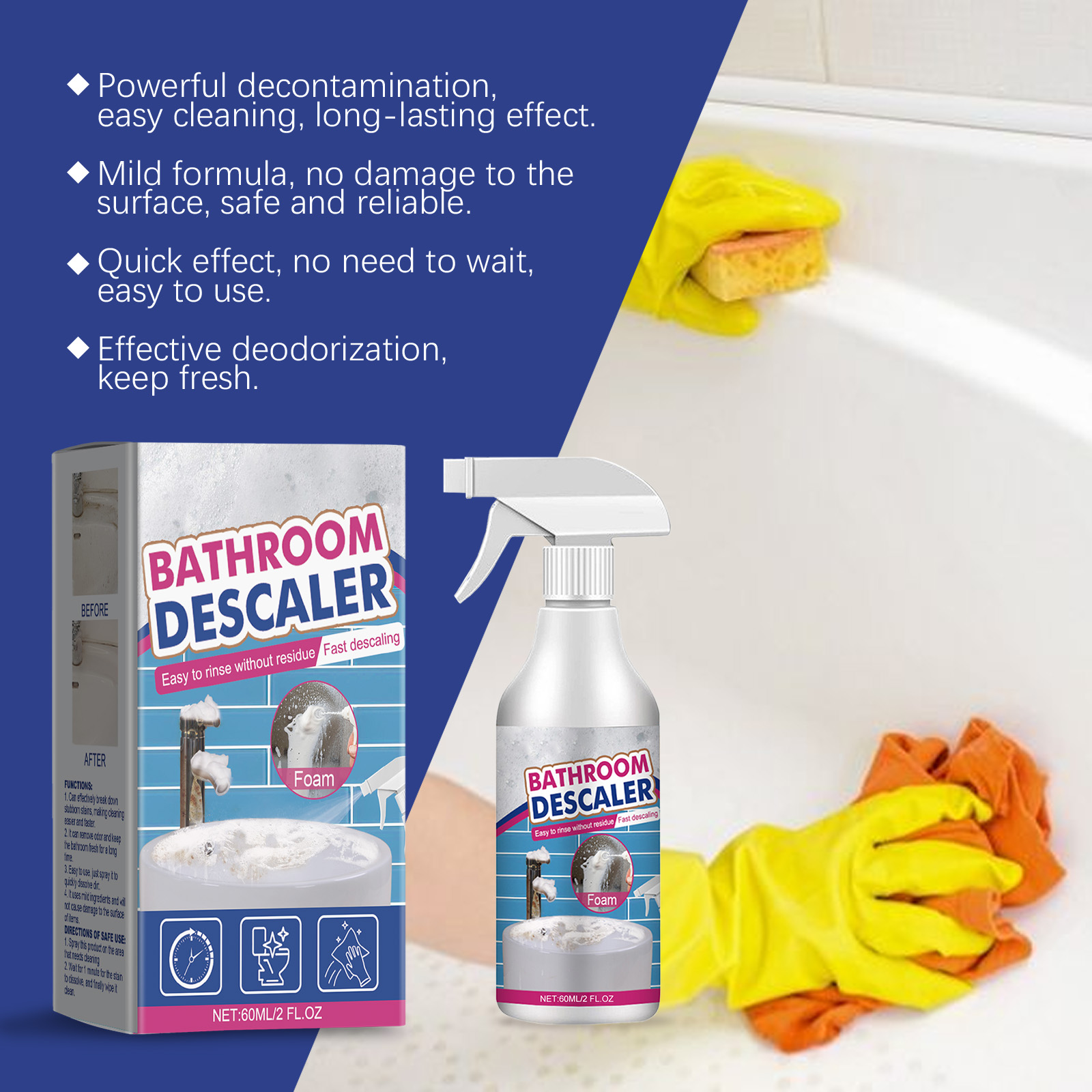 Bathroom Cleaner Descales Removes Water Stains Limescale Purifies Surfaces Dirt Cleans