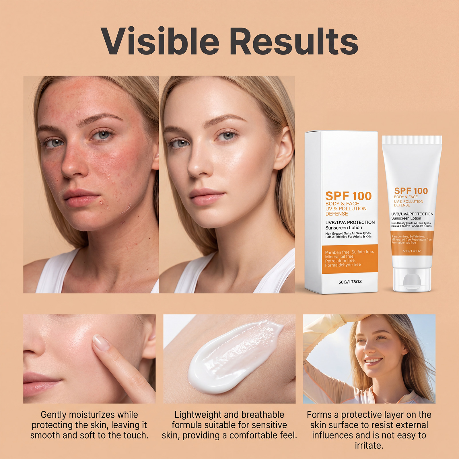 Moisturizing Protection Cream Summer Outdoor Light Coverage Soft Skin Mild Ingredients Glossy Nourishing Face