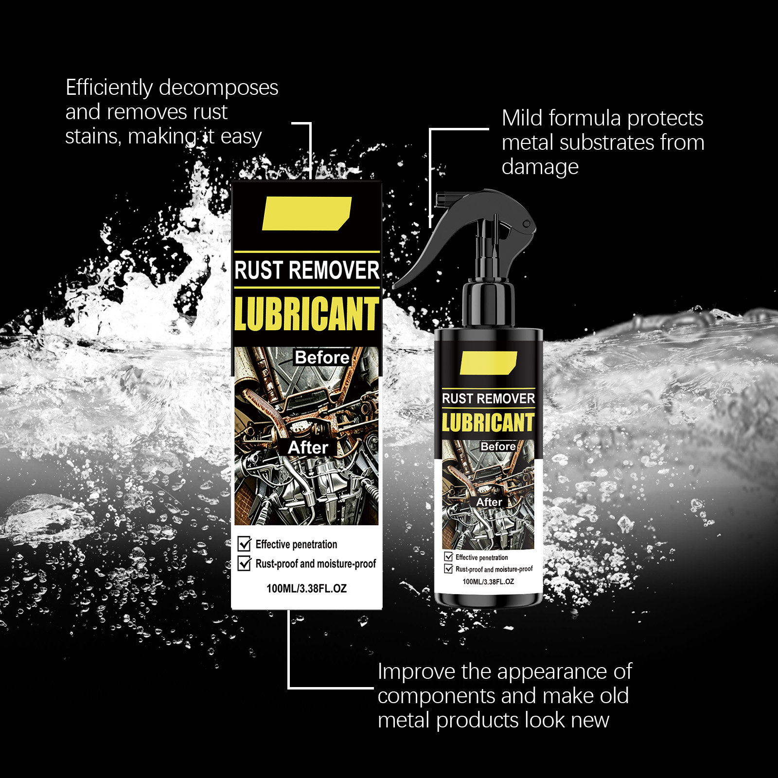 RustRemover Penetrating Decomposing Rust Forming Film Protection Multi Metal Applicable Spray Easy Use Hydrophobic Weatherproof Cleaner