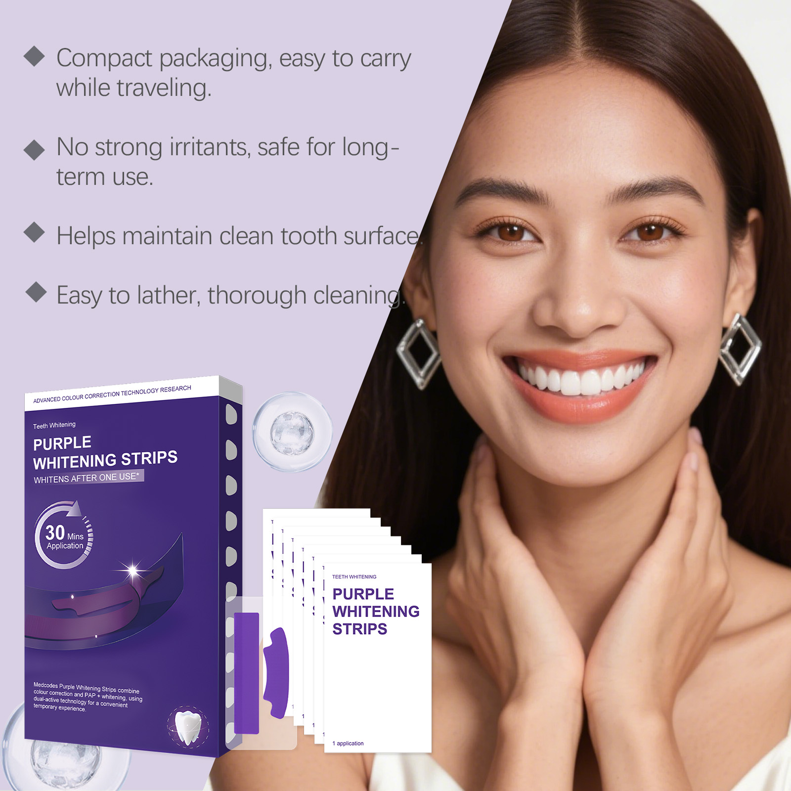 Purple Brightening Stain‑removing Teeth Strips Gentle Ingredients Nourish Teeth Clean Glossy Fresh Oral Convenient Dental Care