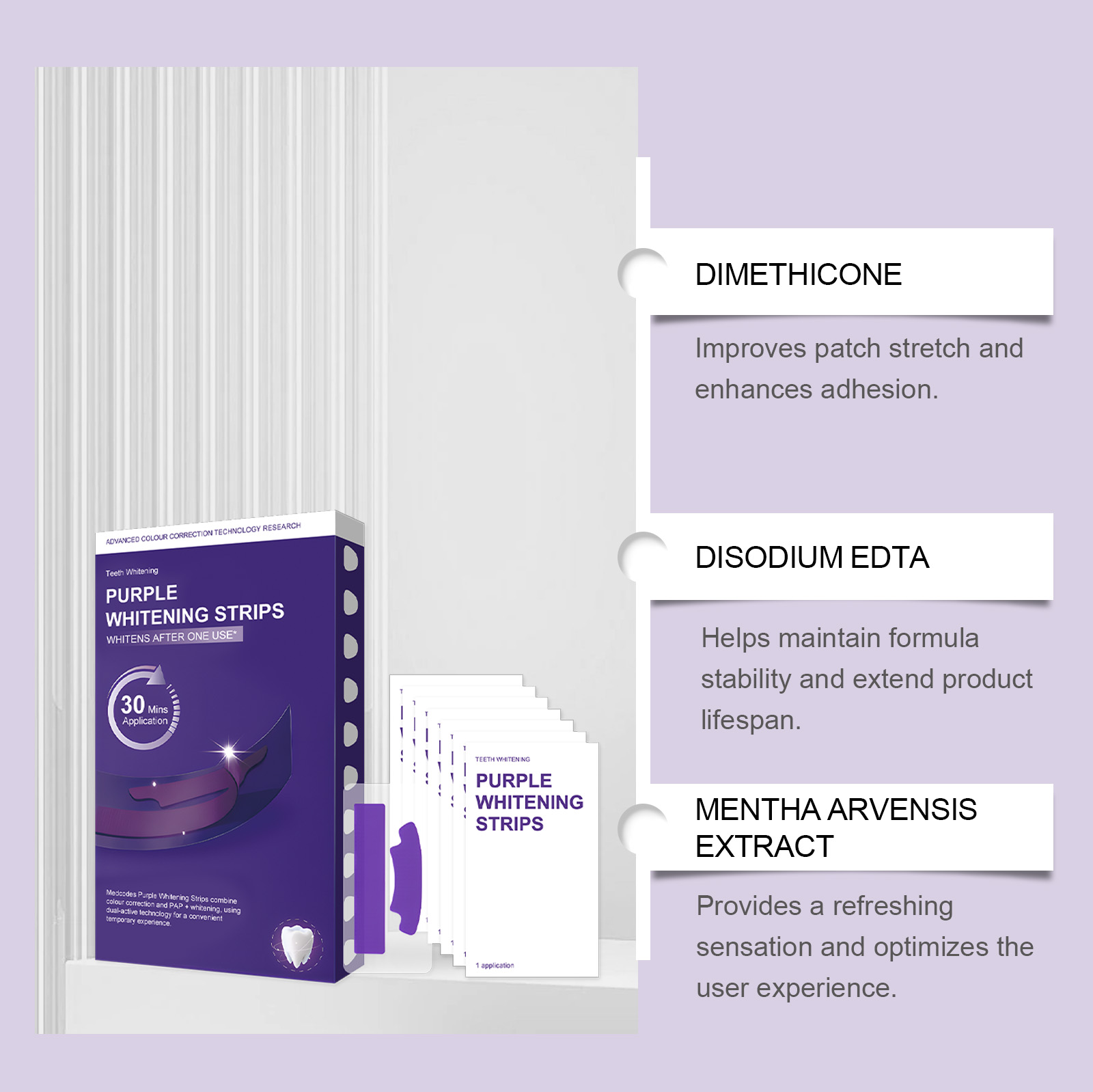 Purple Brightening Stain‑removing Teeth Strips Gentle Ingredients Nourish Teeth Clean Glossy Fresh Oral Convenient Dental Care
