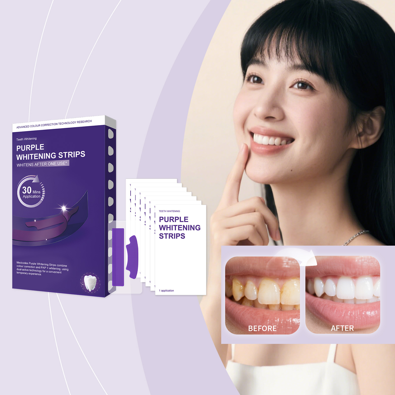 Purple Brightening Stain‑removing Teeth Strips Gentle Ingredients Nourish Teeth Clean Glossy Fresh Oral Convenient Dental Care
