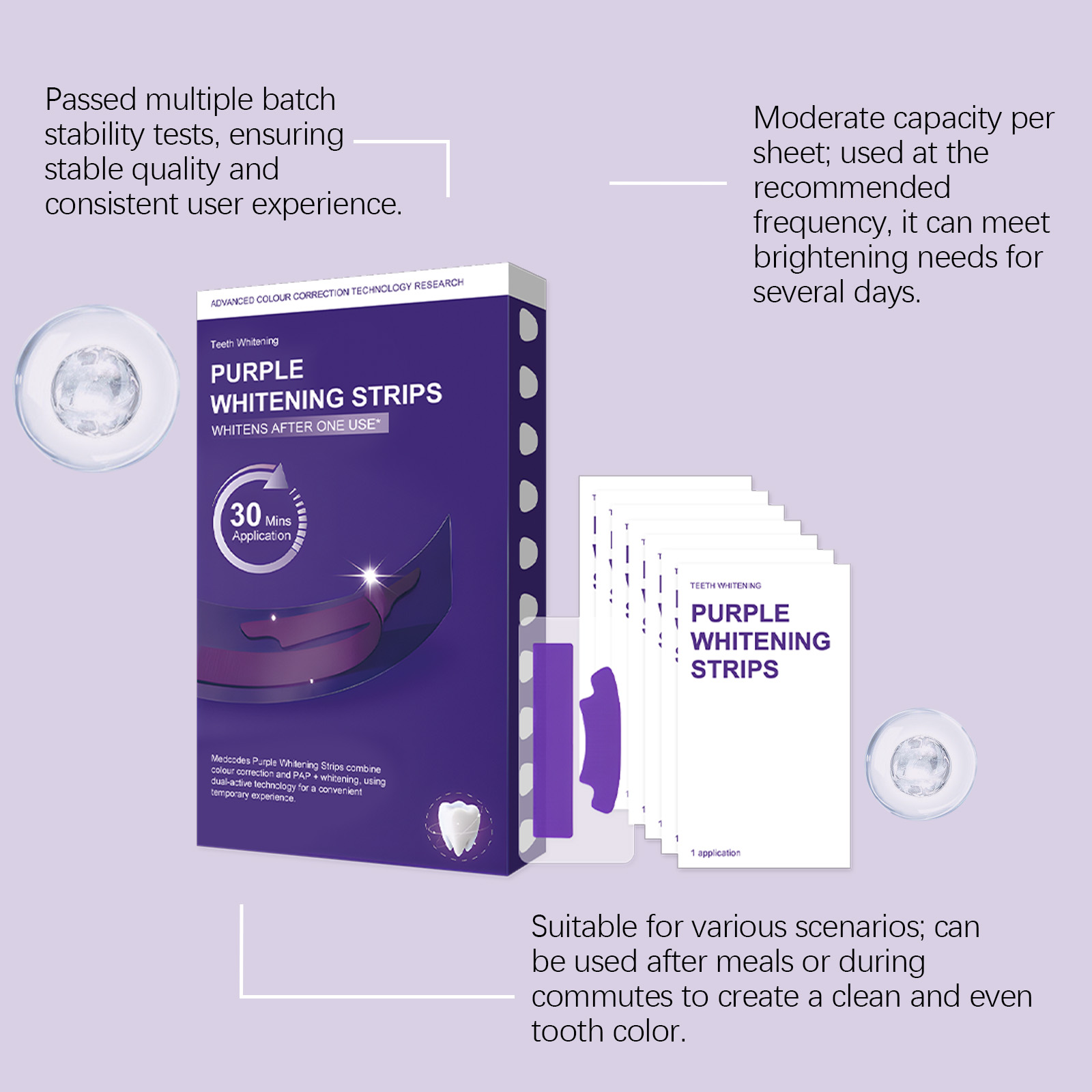 Purple Brightening Stain‑removing Teeth Strips Gentle Ingredients Nourish Teeth Clean Glossy Fresh Oral Convenient Dental Care