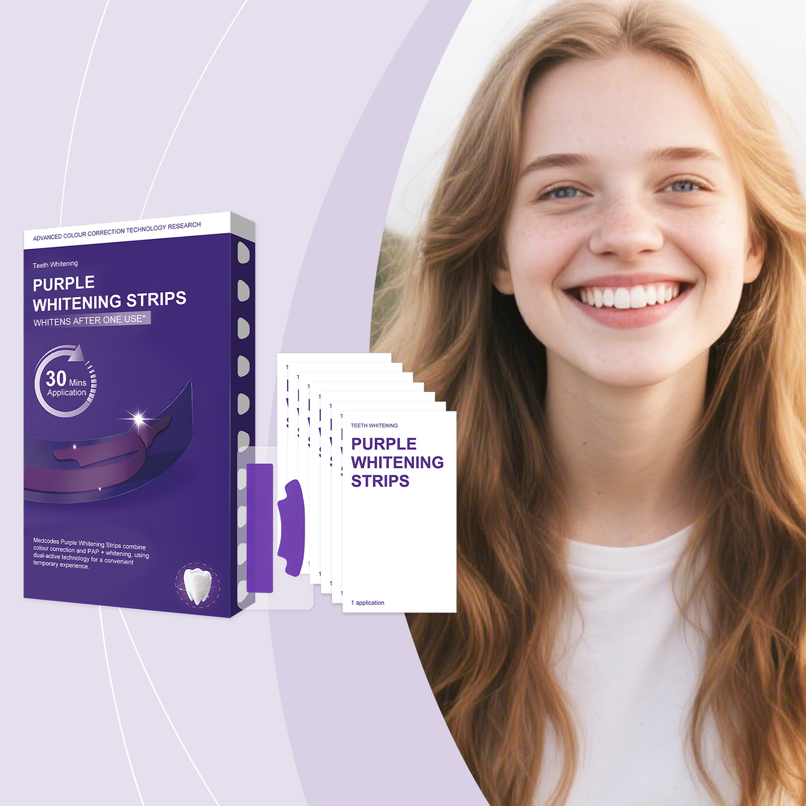Purple Brightening Stain‑removing Teeth Strips Gentle Ingredients Nourish Teeth Clean Glossy Fresh Oral Convenient Dental Care