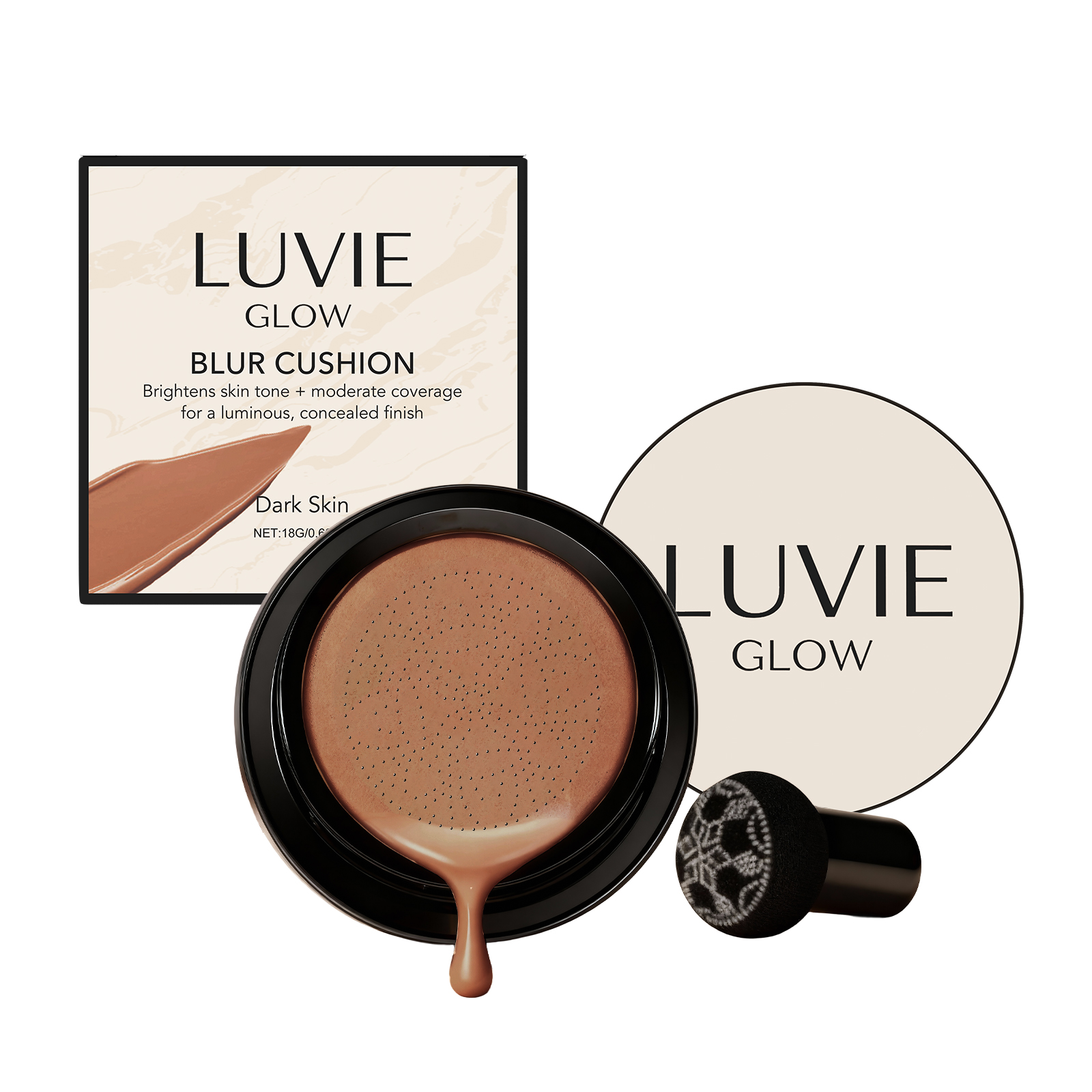 (Ivory White) Brightening Flawless Cushion Cream Multi Shade Bright Natural Conceal Light Hydrating Smooth Clear Facial Makeup