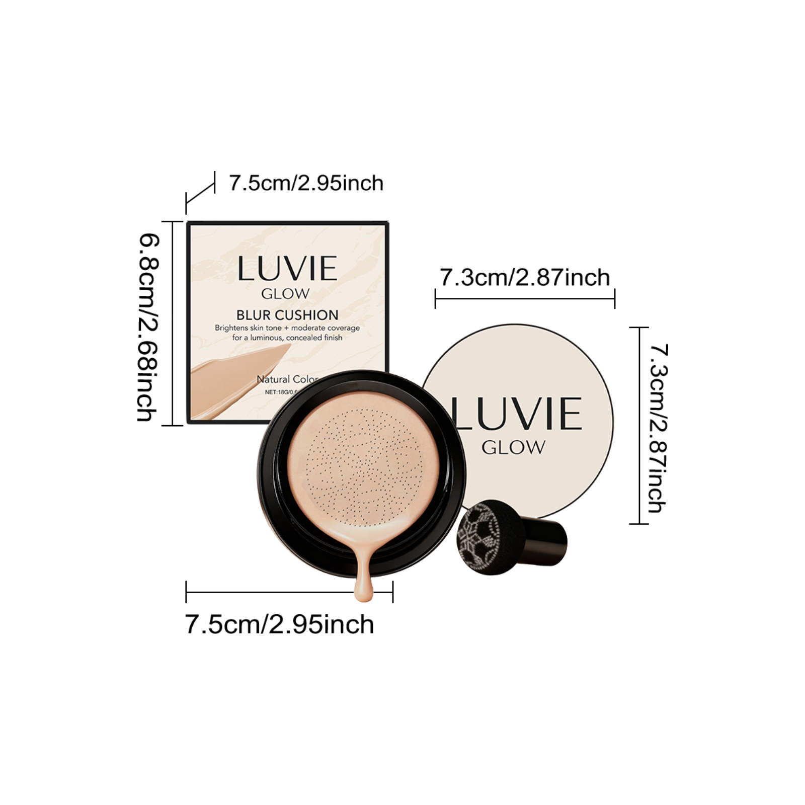 (Ivory White) Brightening Flawless Cushion Cream Multi Shade Bright Natural Conceal Light Hydrating Smooth Clear Facial Makeup
