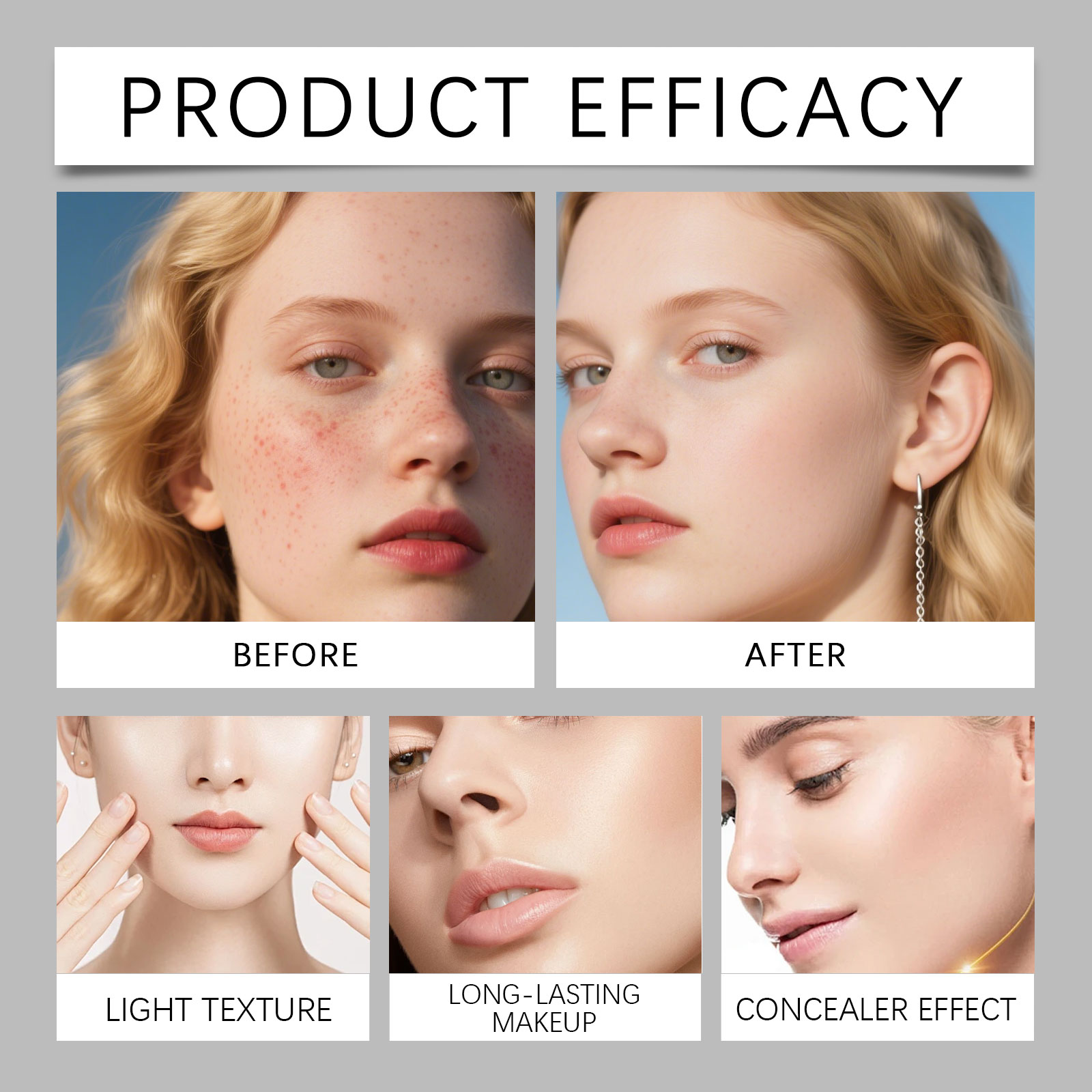 (Ivory White) Brightening Flawless Cushion Cream Multi Shade Bright Natural Conceal Light Hydrating Smooth Clear Facial Makeup