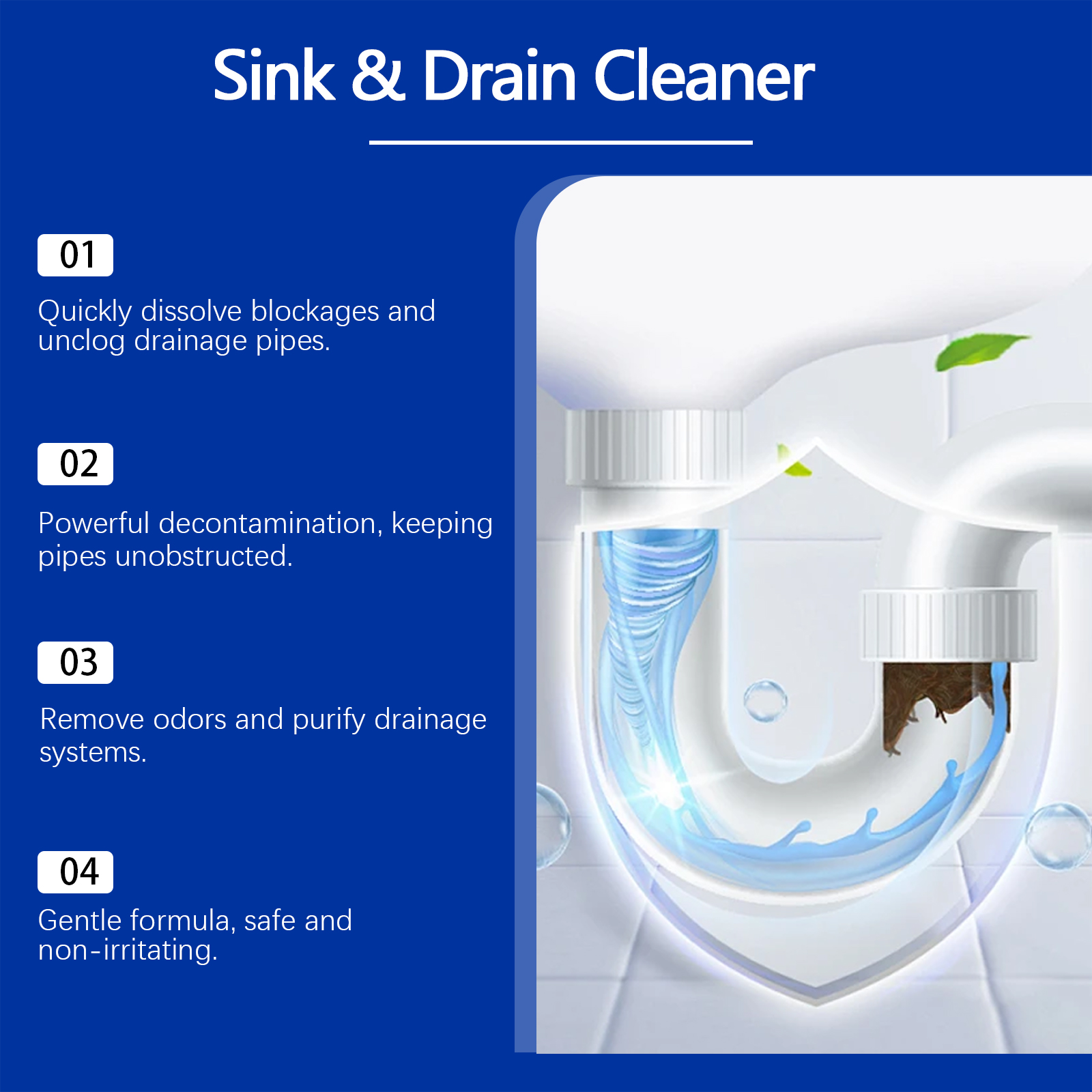 Drain Pipe Unclogger Cleaner For Kitchen Sink Toilet Sewer Clog Odor Removal