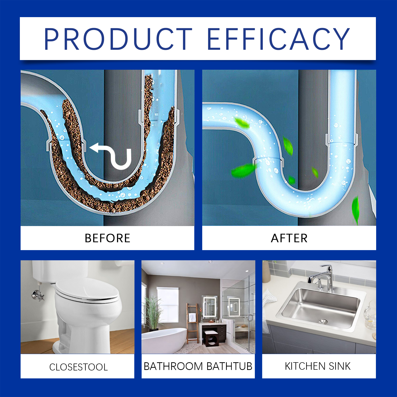 Drain Pipe Unclogger Cleaner For Kitchen Sink Toilet Sewer Clog Odor Removal