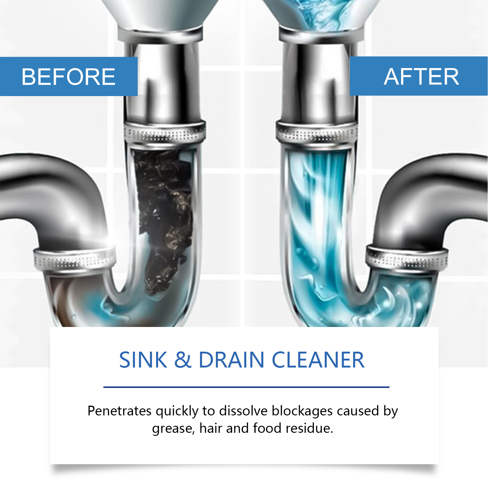 Drain Pipe Unclogger Cleaner For Kitchen Sink Toilet Sewer Clog Odor Removal
