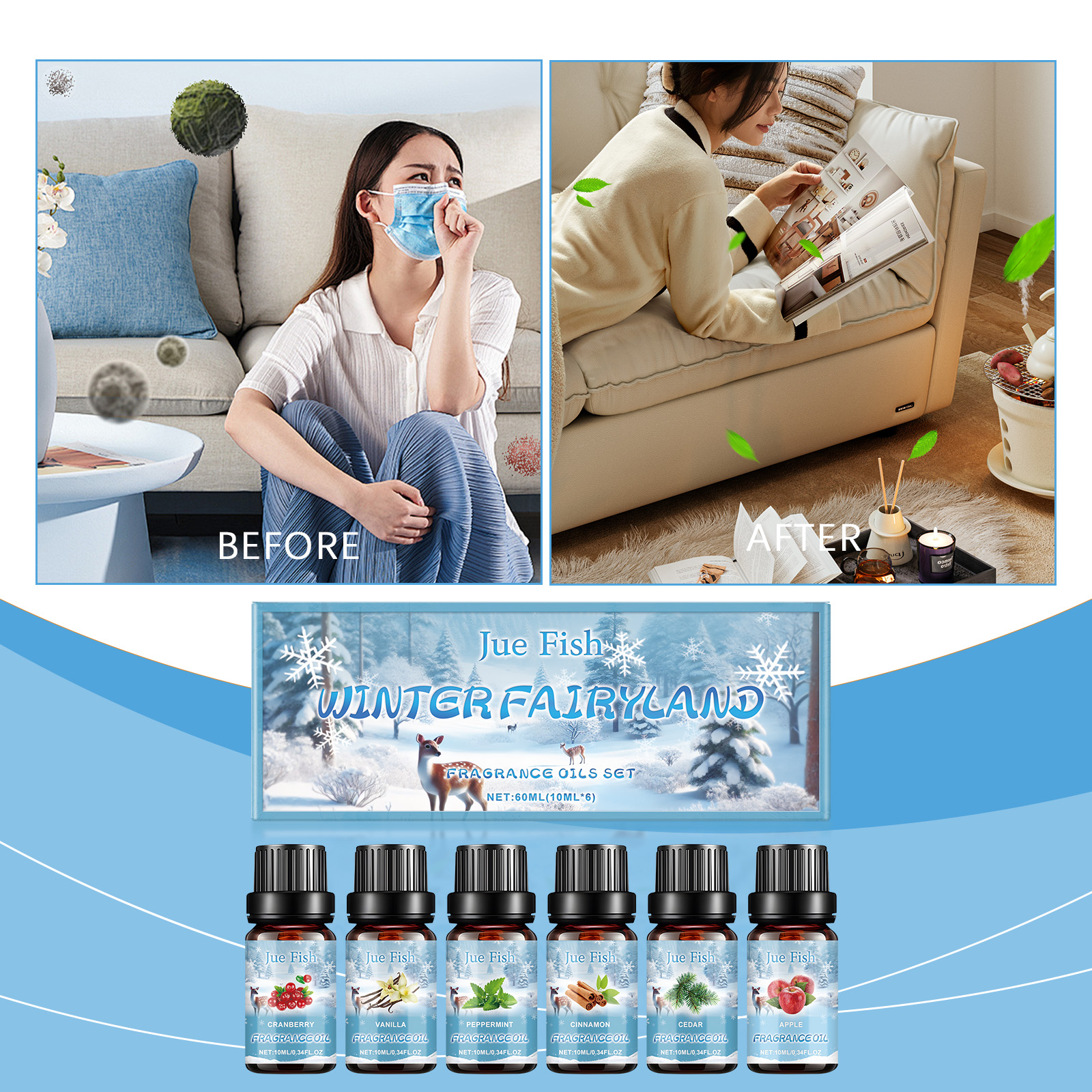 Winter Aroma Oil Set Humidifier Fragrance Essential Oil Freshen Air Warm Indoor Winter Space
