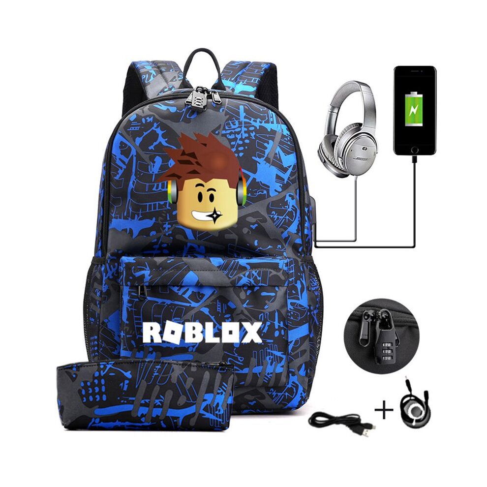 (Camouflage) Roblox Anti-theft USB Charge Backpack Travel Bag