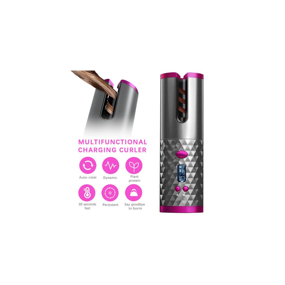 (Rose gold) Automatic Wireless Portable USB Charge Hair Curler
