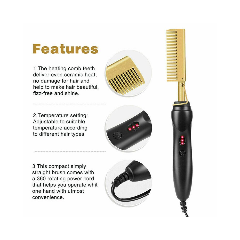 Hair Straightener Hot Comb Electric Beard Curler Brush Copper Comb Curling Iron Travel Styling Wand