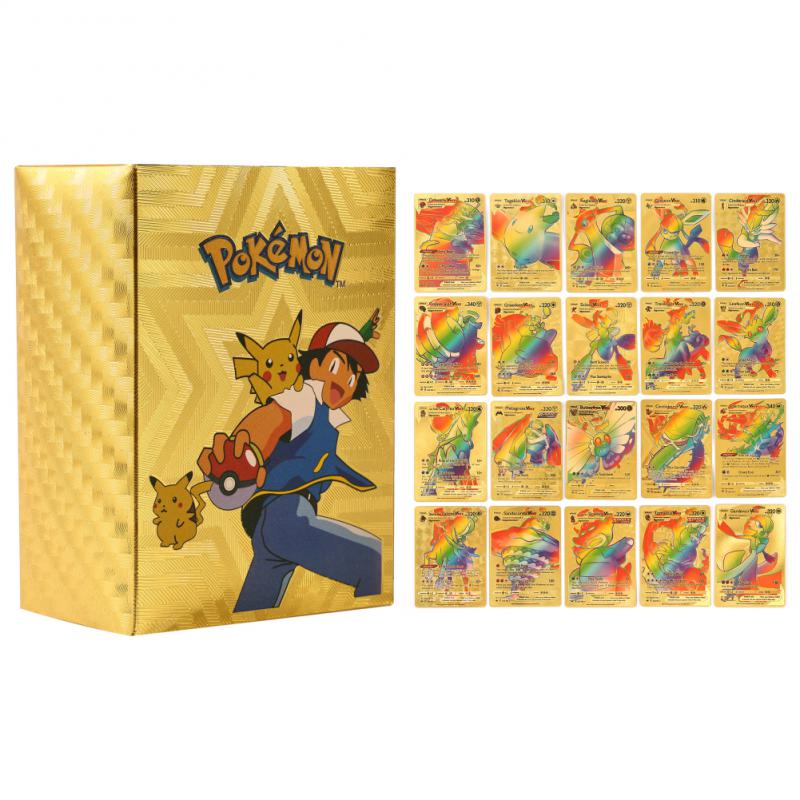 (Golden Rainbow 55pcs) Pokemon Cards Metal Gold Vmax GX Energy Card Charizard Pikachu Rare Collection Battle Trainer Card English Trading Cards Child Toys Xmas Gifts for Kids 55-110pcs set