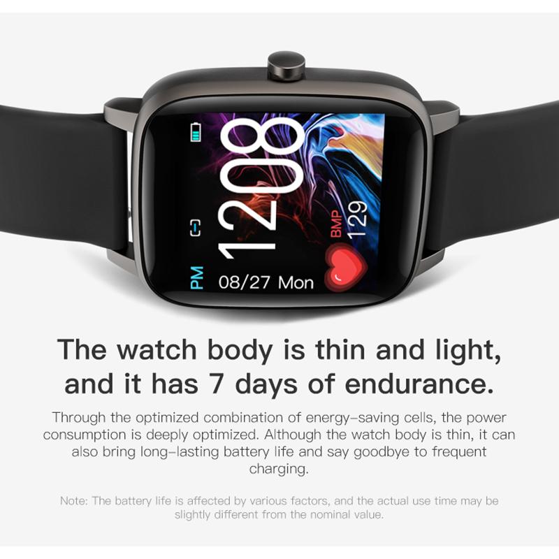 (Black) Body Temperature Monitor Smart Watch Urban Fashion Full Touch Screen Watch